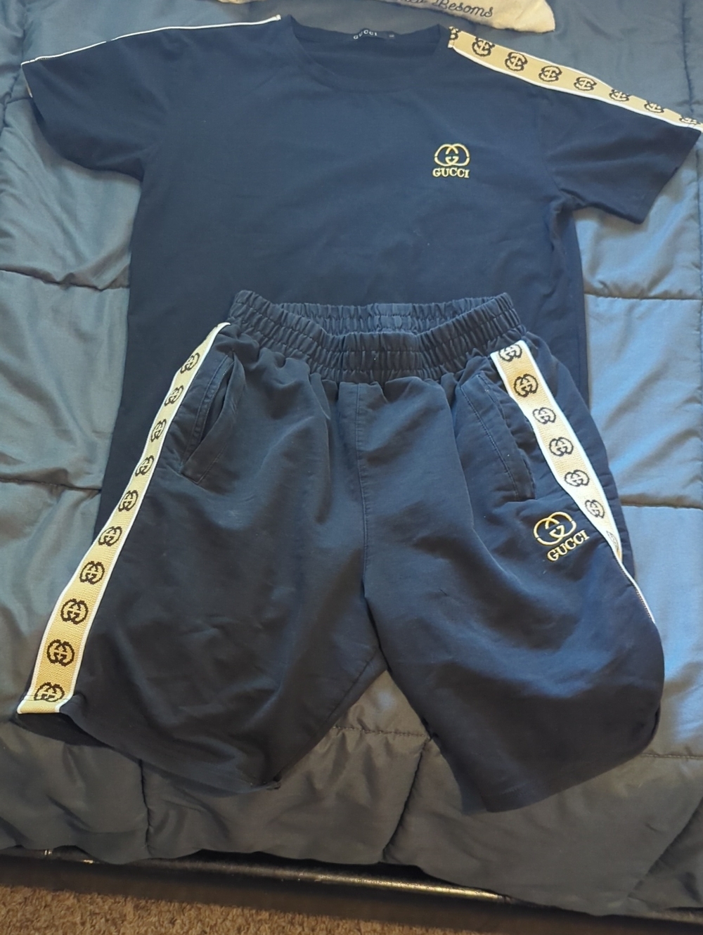 Gucci‎ Black And Gold Track Suit Shirt And Shorts Set Size Small
